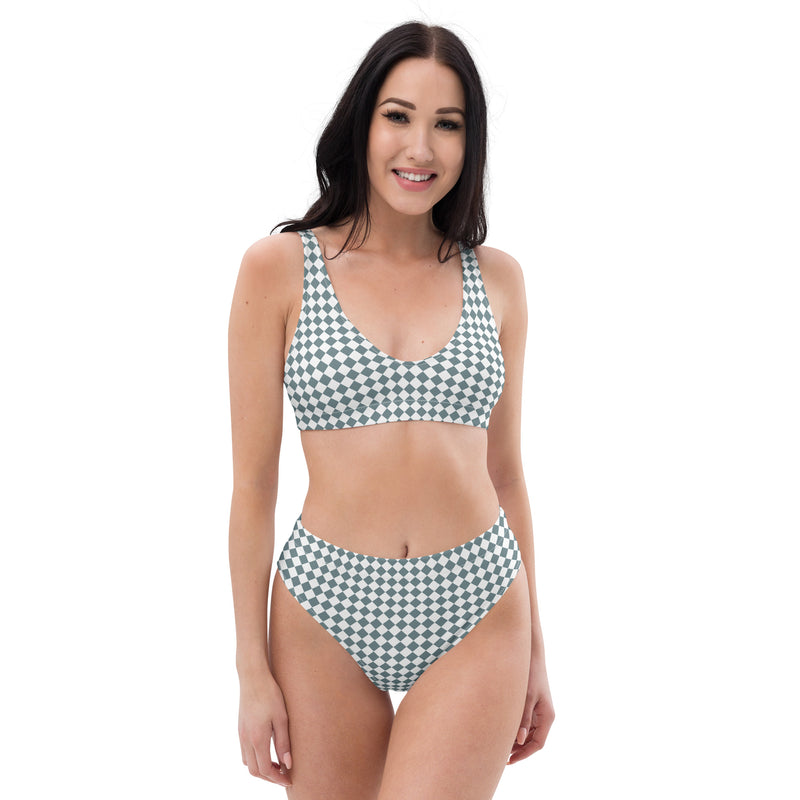 Recycled high-waisted bikini - Med rutigt mönster