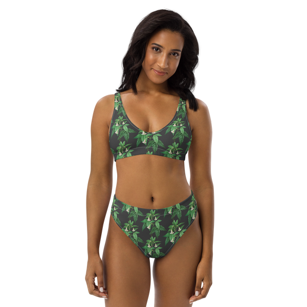 Recycled high-waisted bikini - Med grönt mönster