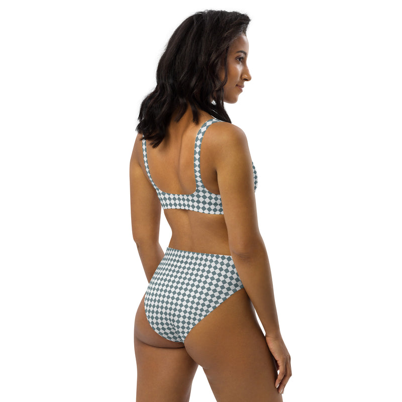 Recycled high-waisted bikini - Med rutigt mönster