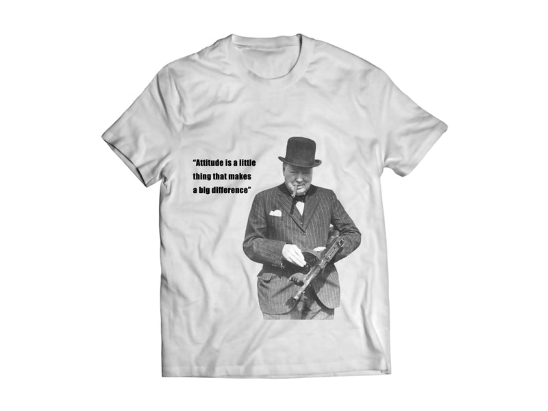 T-shirt med bild och citat av Winston Churchill "Attitude is a little thing that makes a big difference"