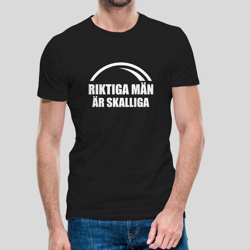 T-shirt med bild texten "Riktiga män är skalliga"