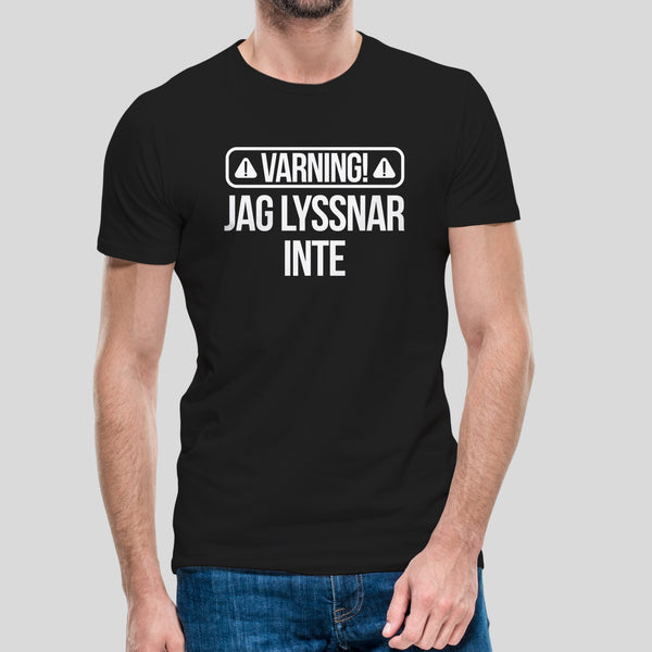 T-shirt med bild texten "VARNING!"