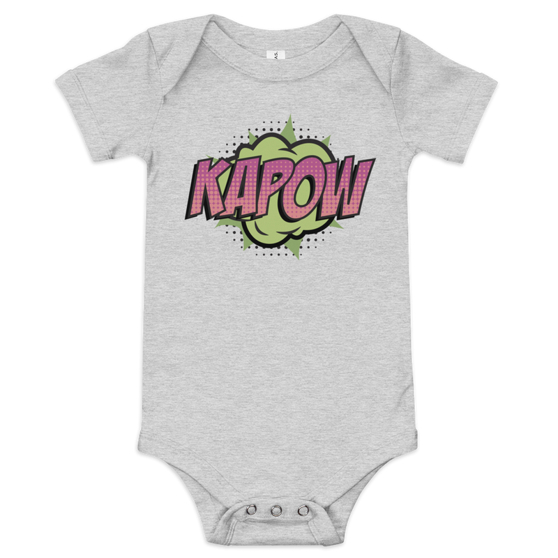 Babybody med texten "KAPOW"