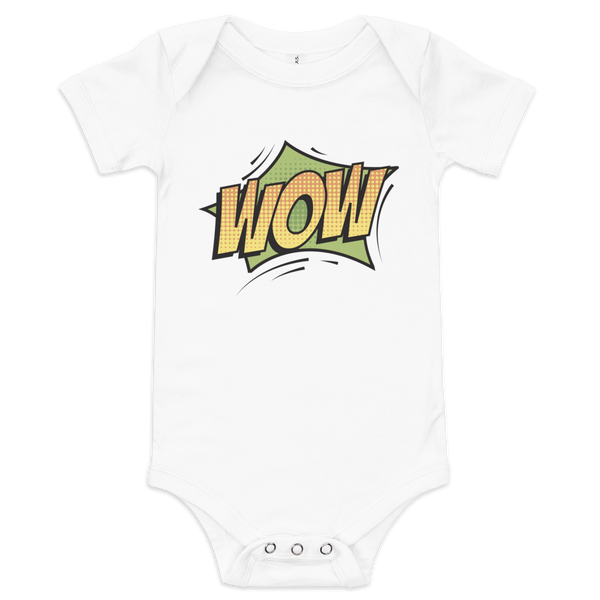 Babybody med texten "WOW"