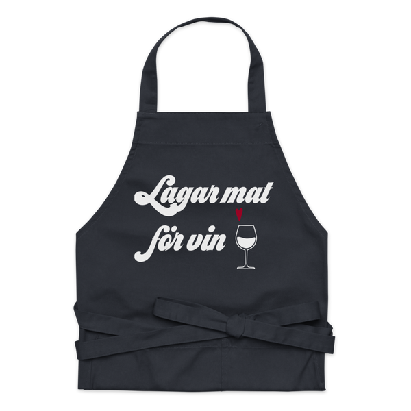 Förkläde med texten "Lagar mat för vin"