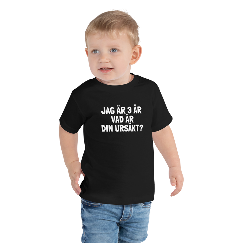 T-shirt för barn med texten "Jag är 3 år - vad är din ursäkt?"