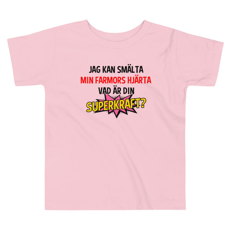 T-shirt för barn med texten - "Jag kan smälta farmors hjärta, vad är din superkraft?"