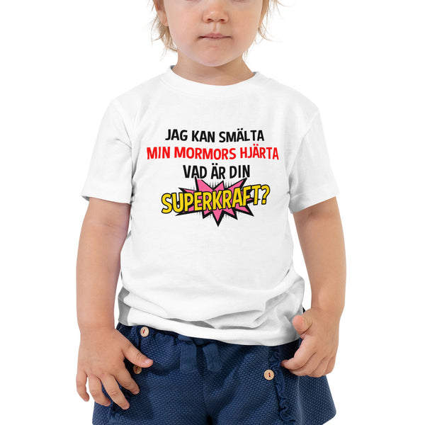 T-shirt för barn med texten - "Jag kan smälta mormors hjärta, vad är din superkraft?"