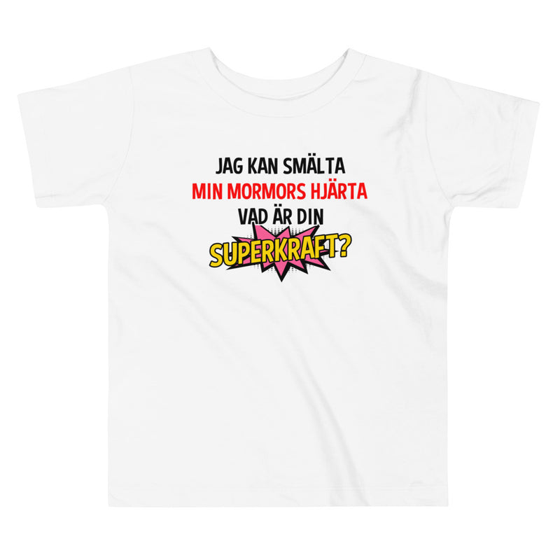 T-shirt för barn med texten - "Jag kan smälta mormors hjärta, vad är din superkraft?"