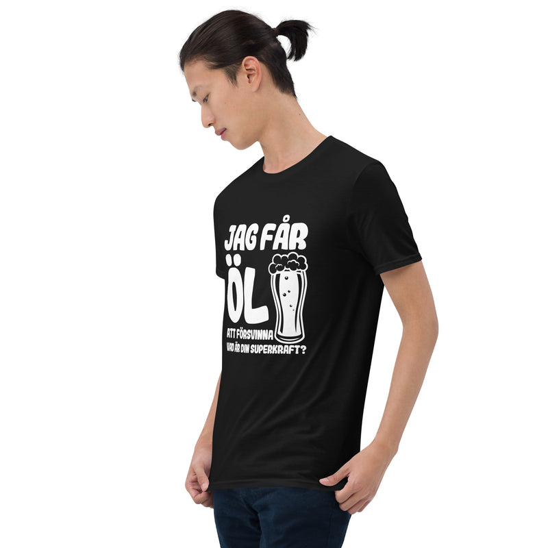 Kortärmad t-shirt i unisex-modell med texten - Jag får öl att försvinna