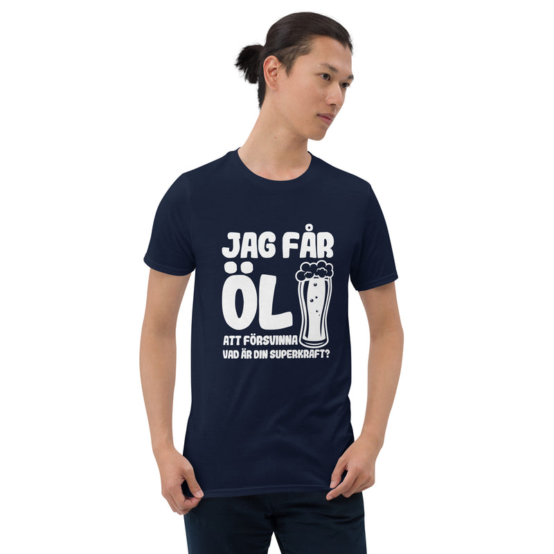 Kortärmad t-shirt i unisex-modell med texten - Jag får öl att försvinna
