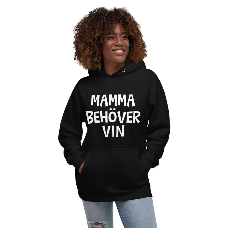 Hoodie med texten "Mamma behöver vin"