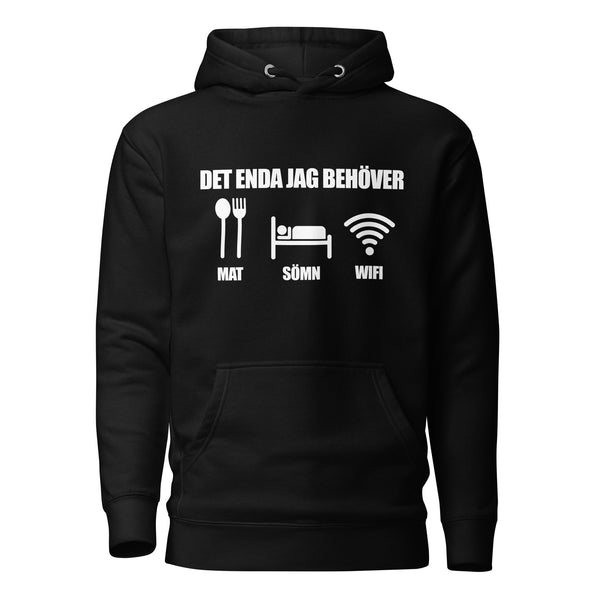 Hoodie med texten "Det enda jag behöver"