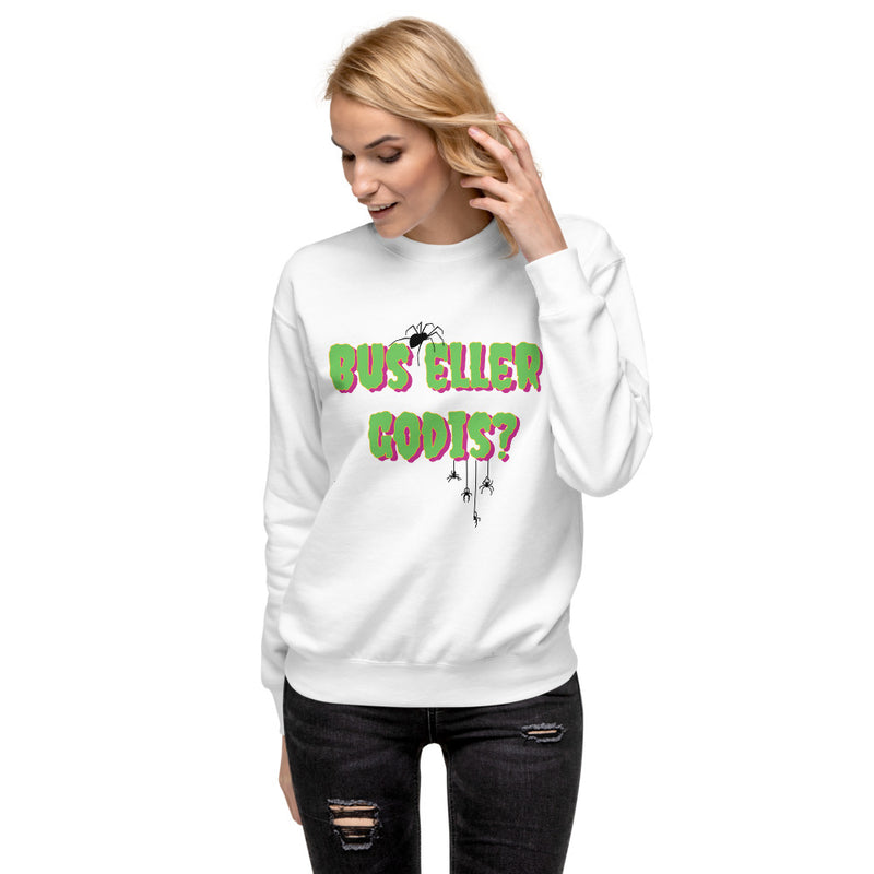 Sweatshirt med texten "Bus eller godis?"