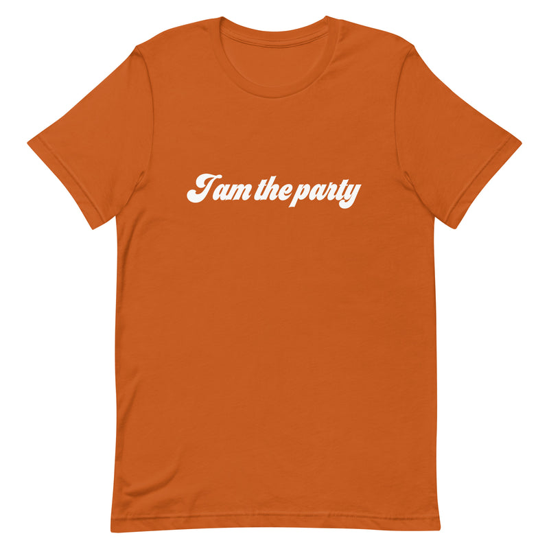 T-shirt med bild texten "I am the party"