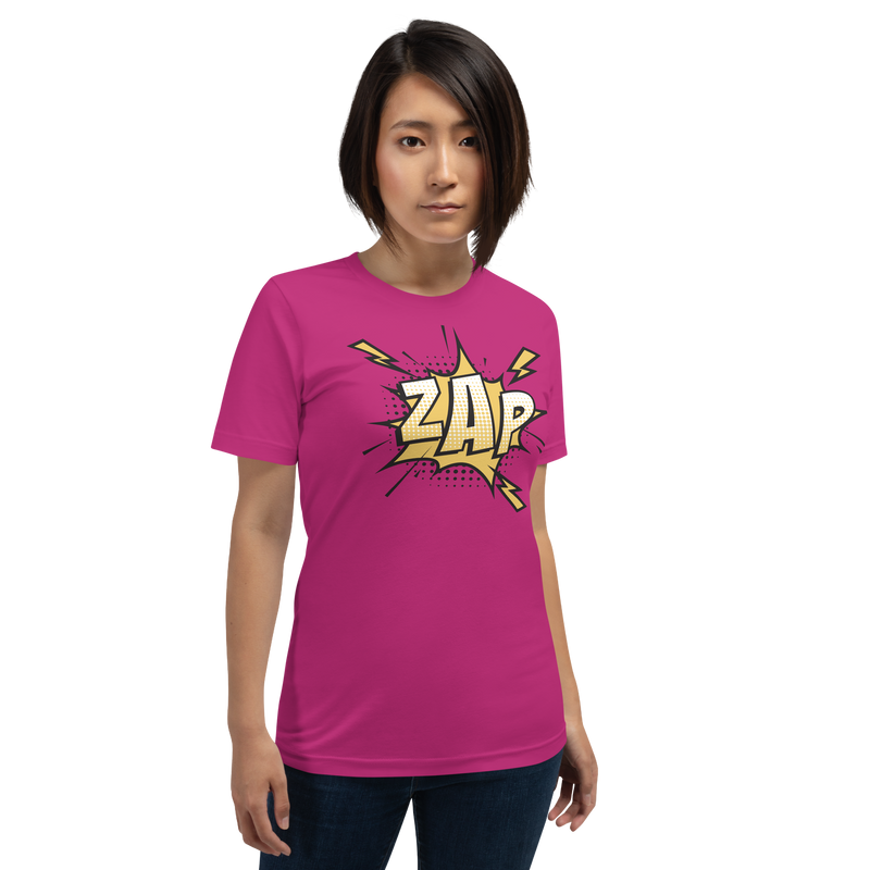 T-shirt med bild texten "ZAP"