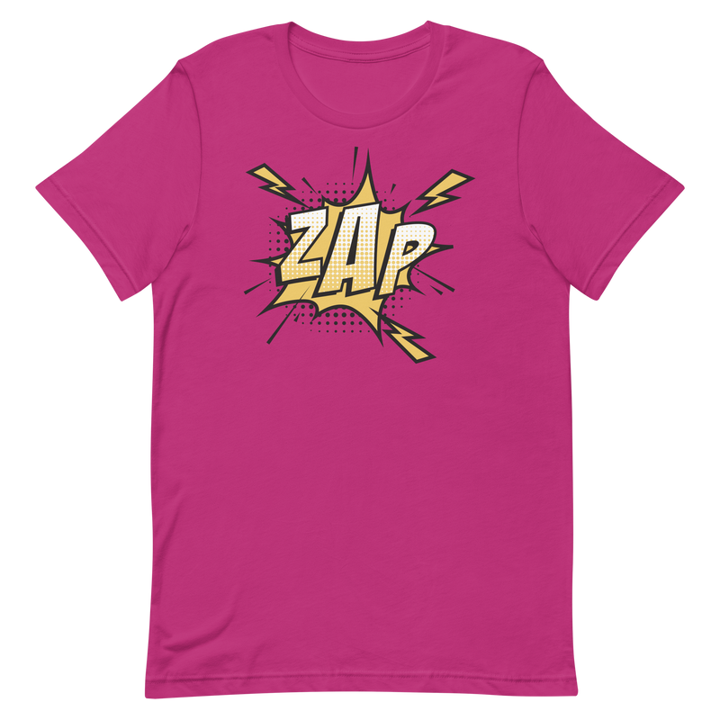 T-shirt med bild texten "ZAP"