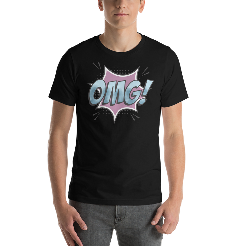 T-shirt med bild texten "OMG!"