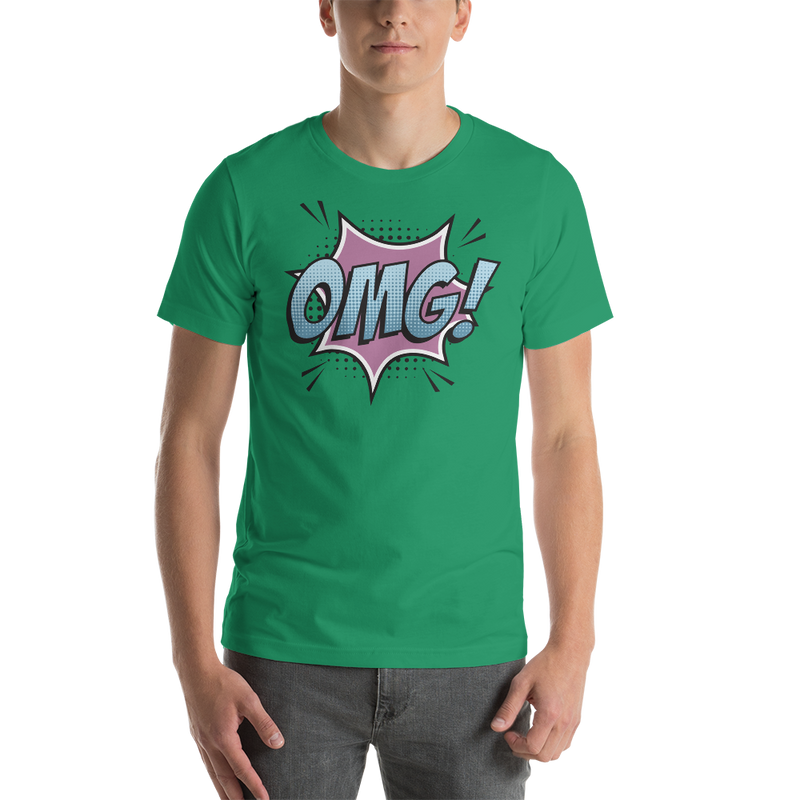 T-shirt med bild texten "OMG!"