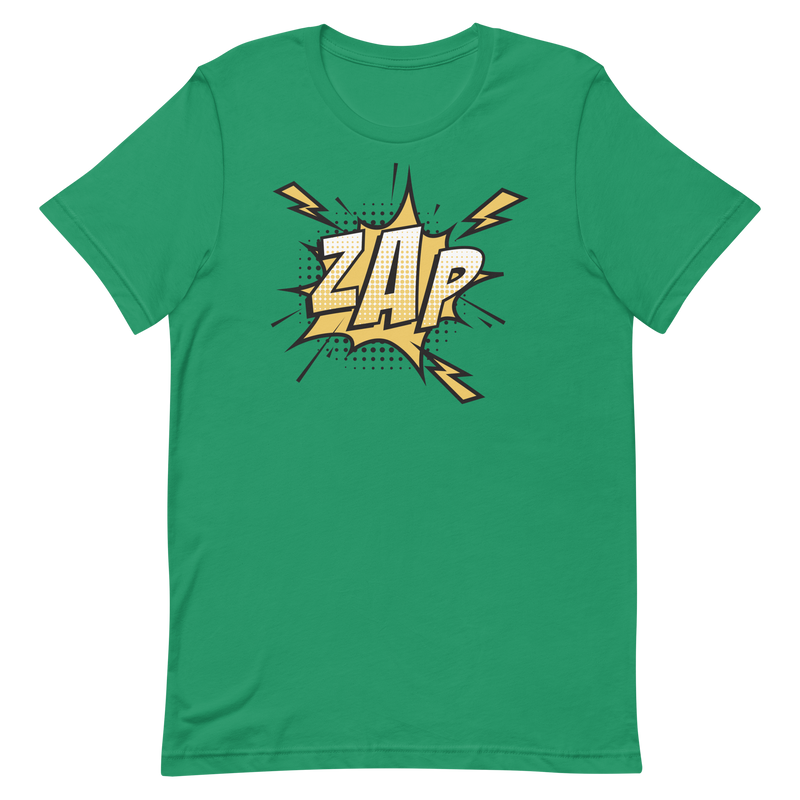 T-shirt med bild texten "ZAP"