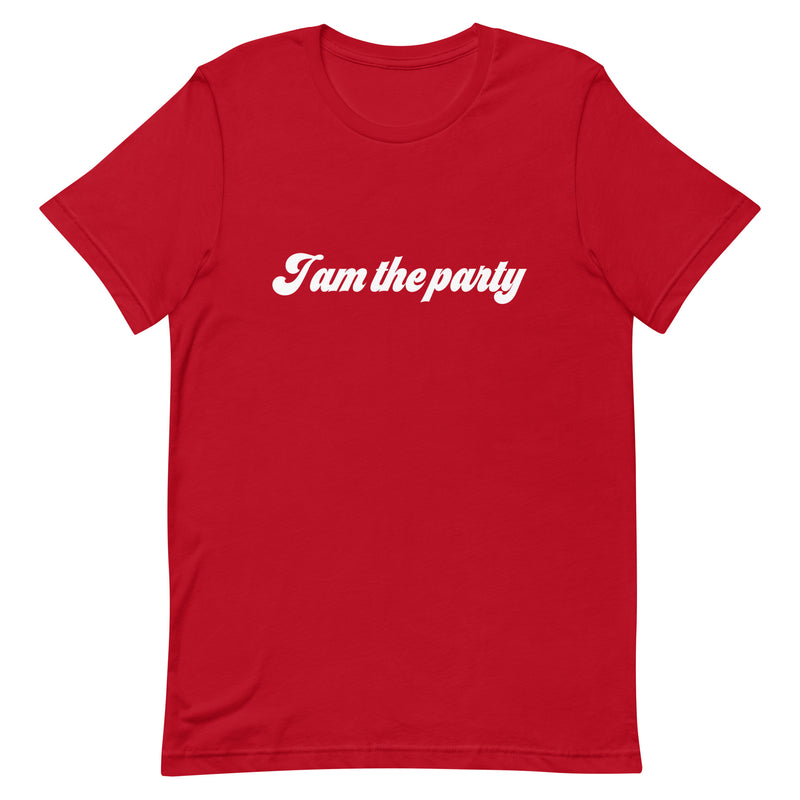 T-shirt med bild texten "I am the party"