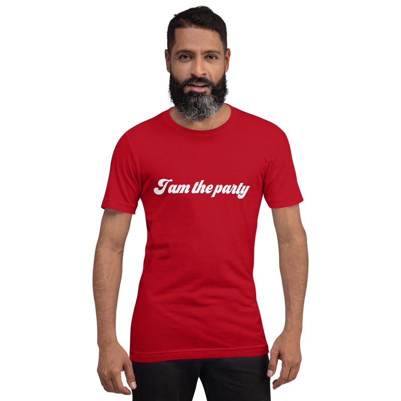 T-shirt med bild texten "I am the party"