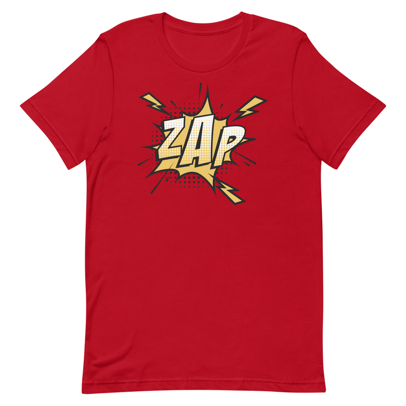 T-shirt med bild texten "ZAP"