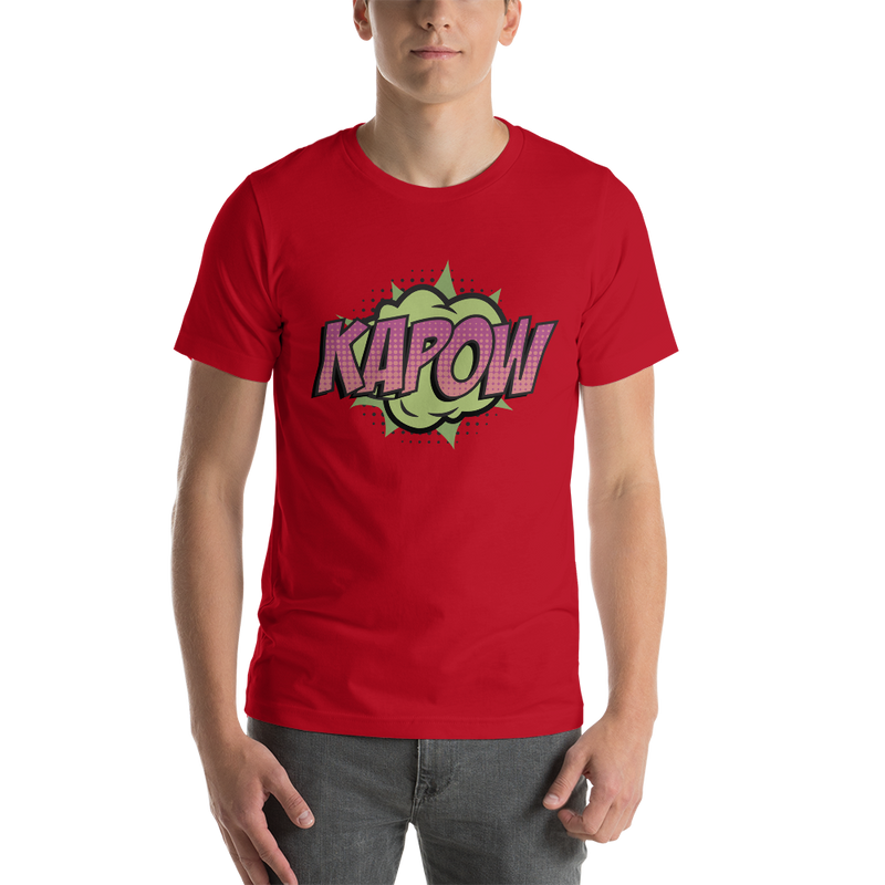 T-shirt med bild texten "KAPOW"